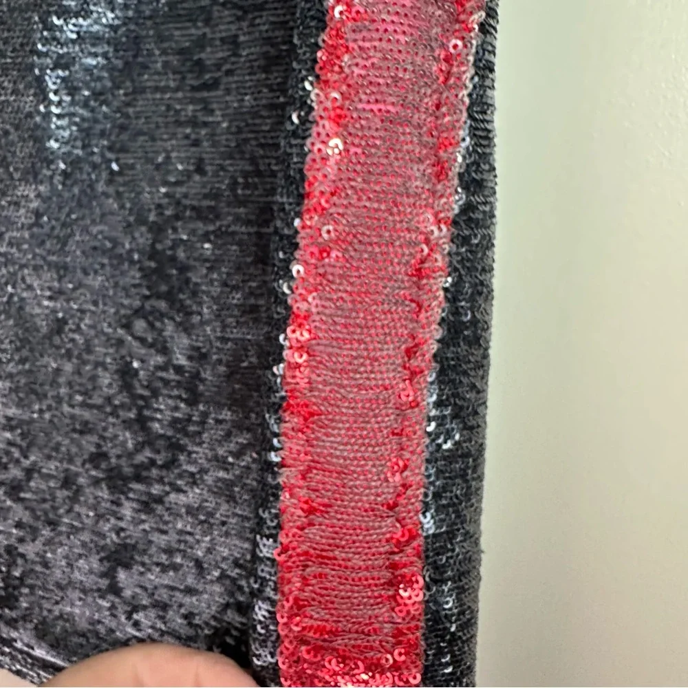 IRO Colinne Shimmer Sequin Metallic‎ Black W/Red Side Stripe Lined Mini Skirt 2